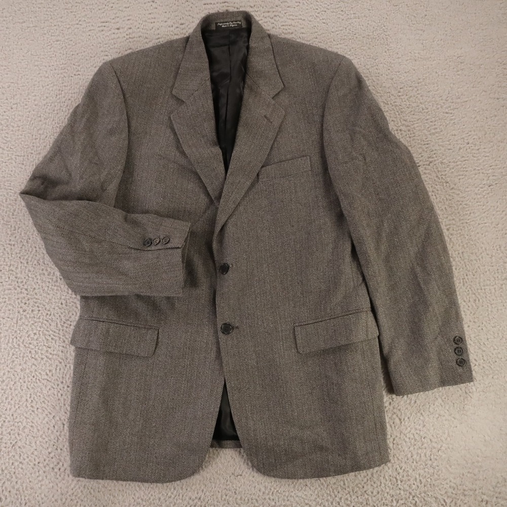VTG Tweed Jacket M MT Gray Herringbone 100% Wool Lambswool Blazer Sport Coat 42L